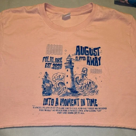 Taylor Swift Lyric Size L Crop T Shirt Folklore August Slipped Away Tee - Picture 1 of 9